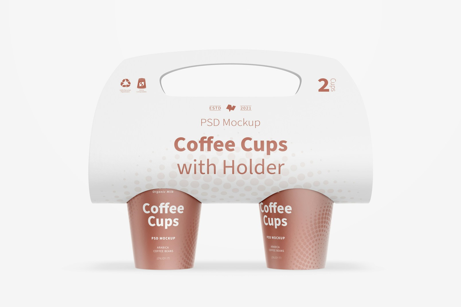 Coffee Cups with Holder Mockup, Front View