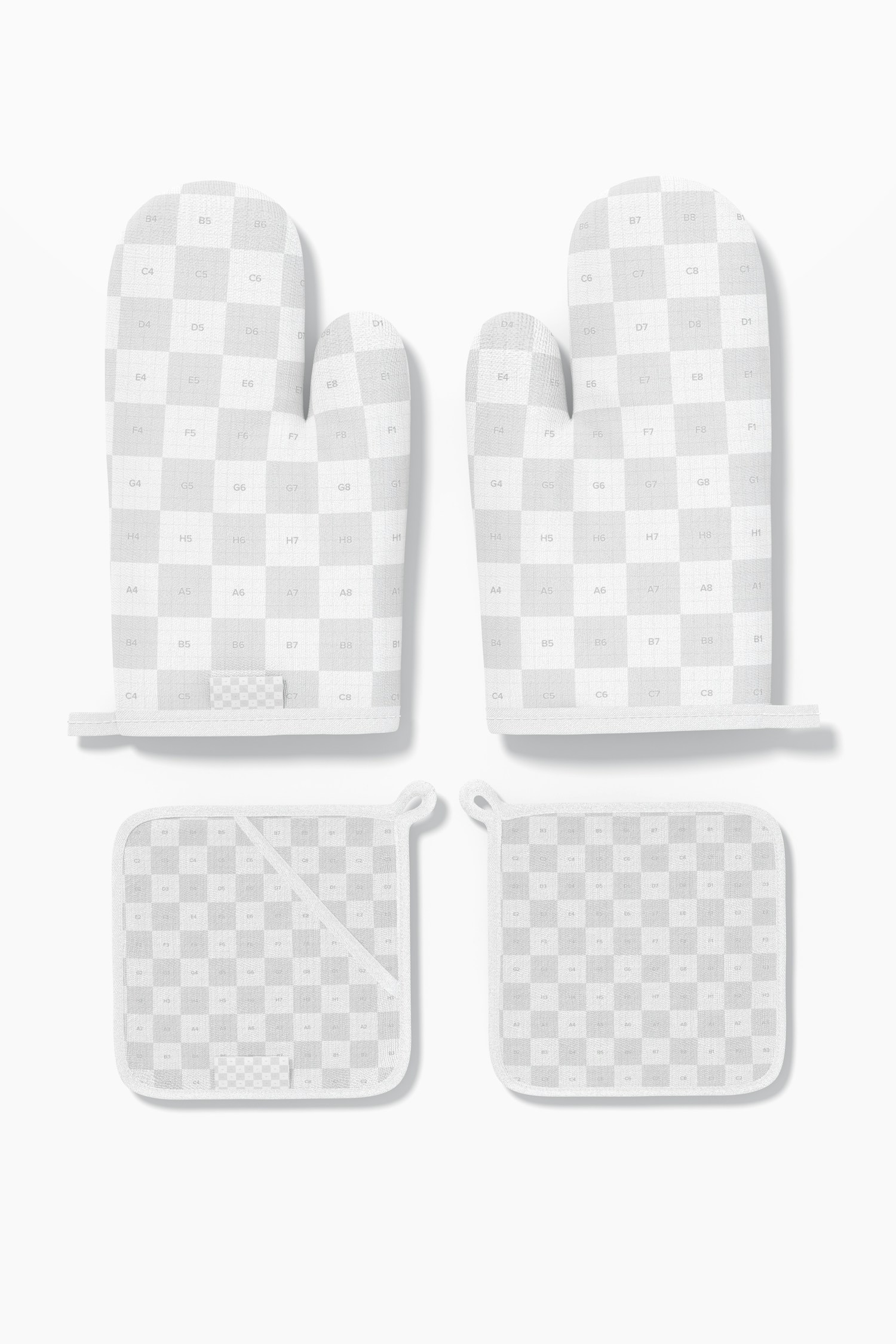 Oven Mitts and Potholders Mockup, Top View