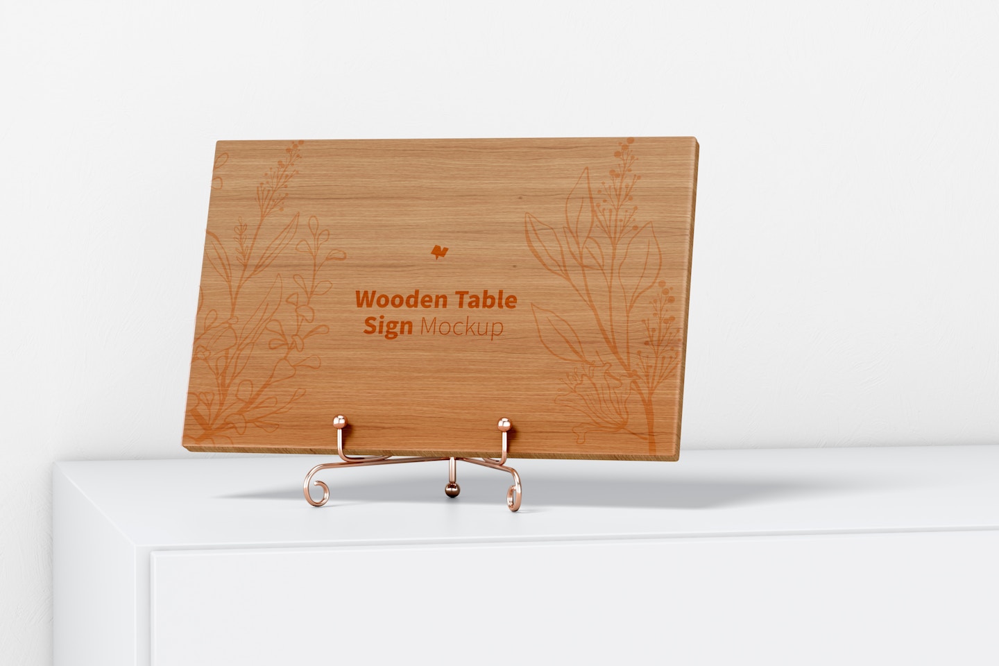 Wooden Table Sign on Surface Mockup
