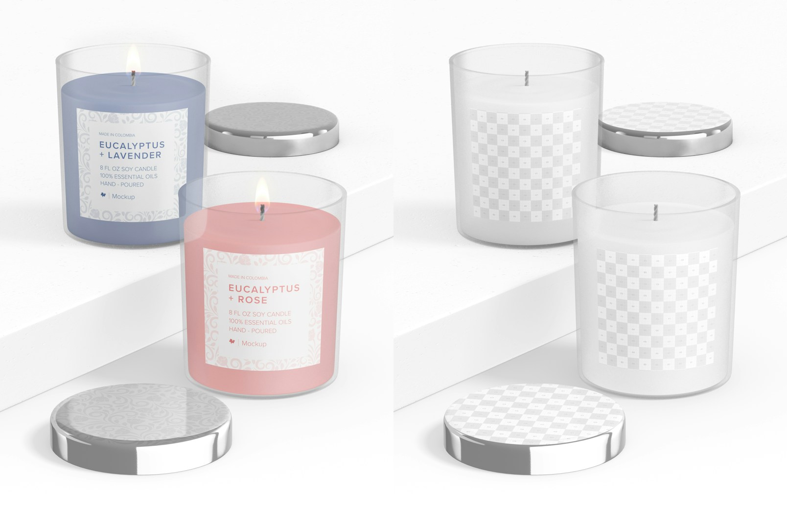 Frosted Glass Candle Jars Mockup, Perspective