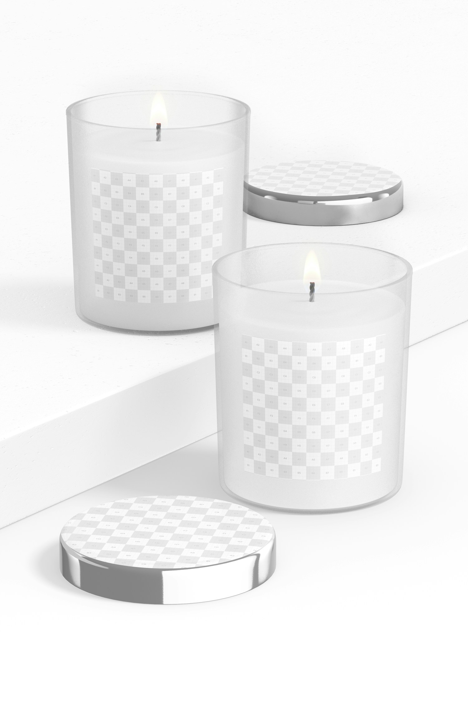 Frosted Glass Candle Jars Mockup, Perspective