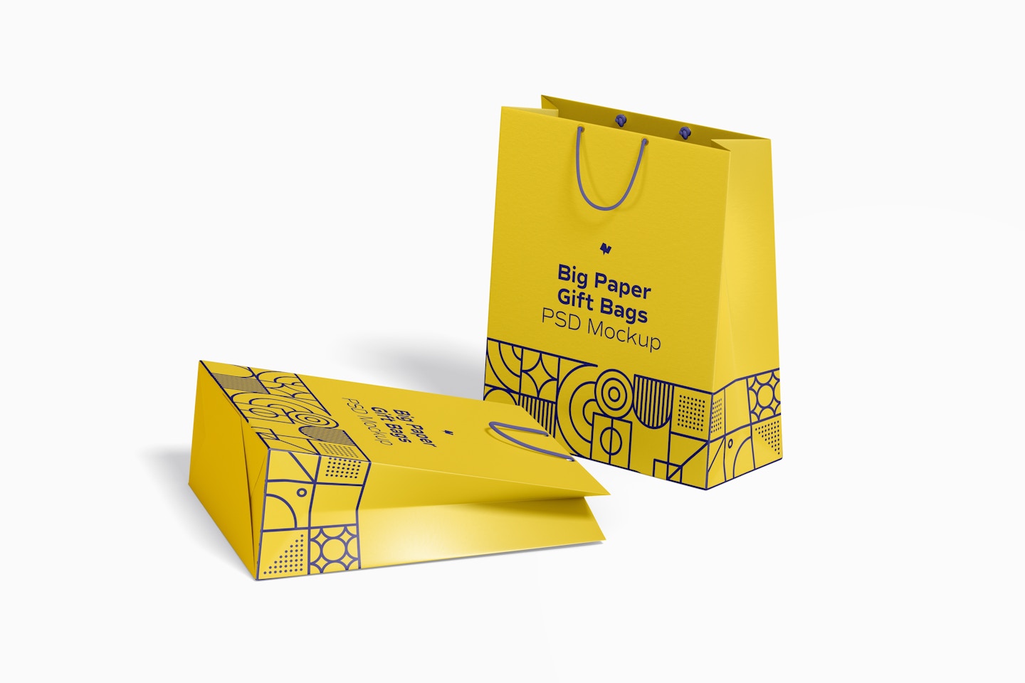 Big Paper Gift Bags With Rope Handle Mockup, Dropped