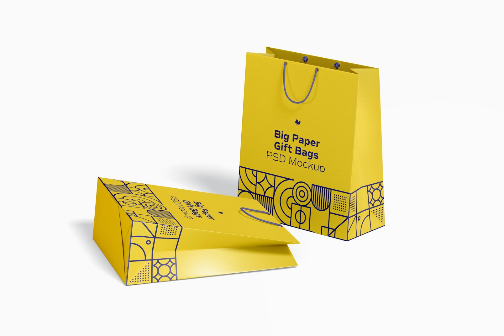 Big Paper Gift Bags With Rope Handle Mockup, Dropped