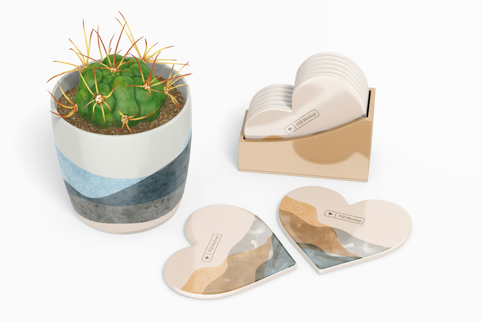 Heart Enamel Coasters with Plant Pot Mockup