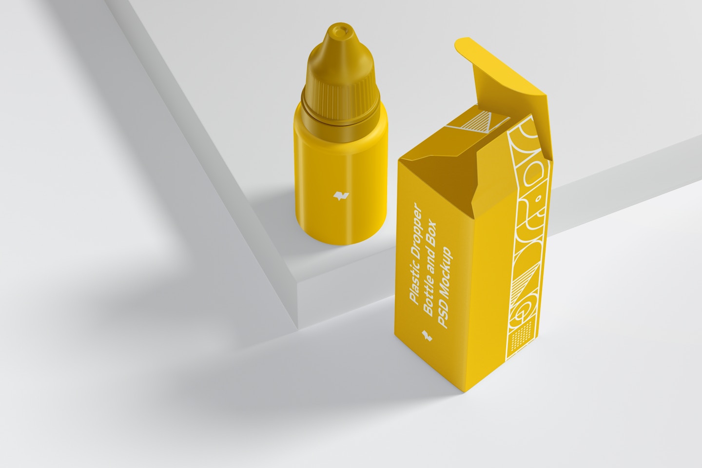 Plastic Dropper Bottle and Box Mockup, Perspective