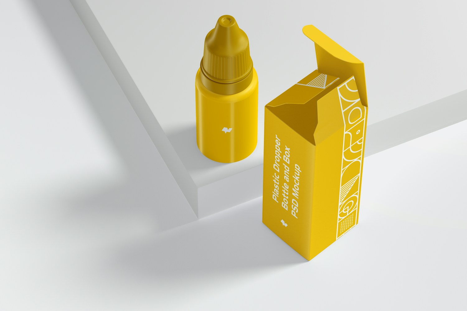 Plastic Dropper Bottle and Box Mockup, Perspective