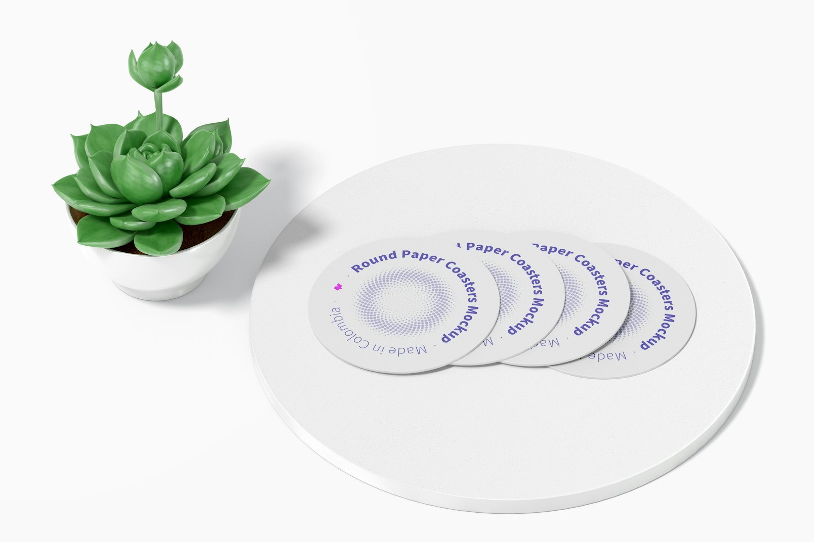 Round Paper Coasters with Pot Plan Mockup