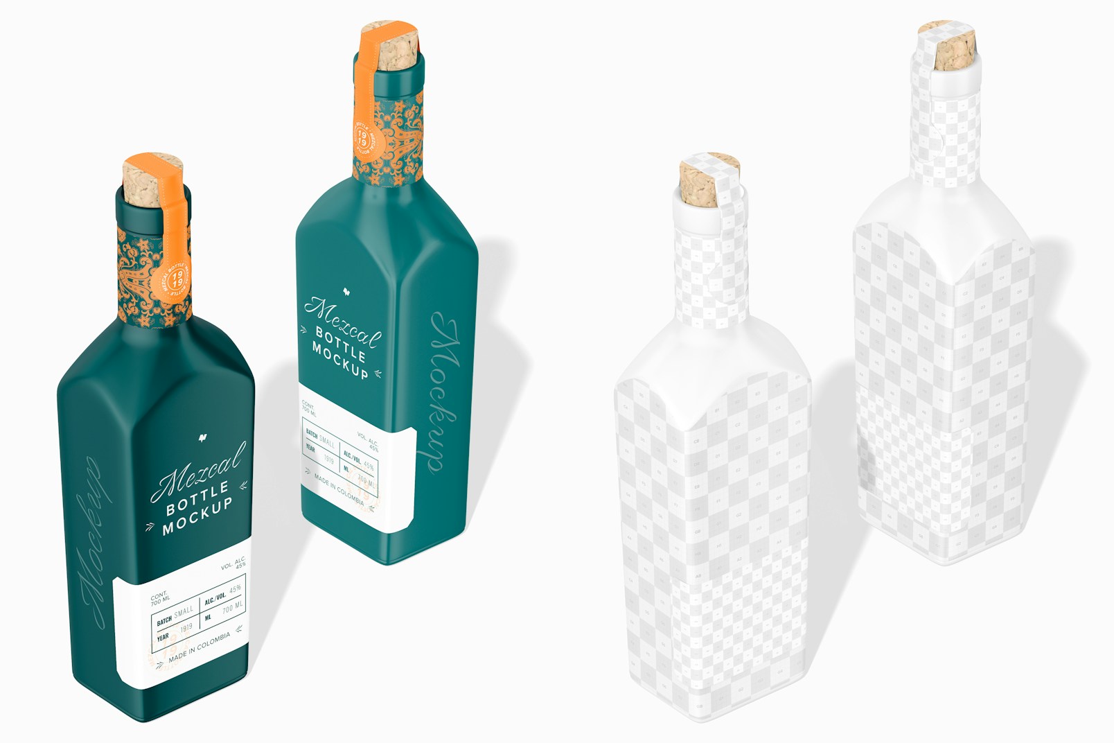 Mezcal Bottles Mockup, Perspective