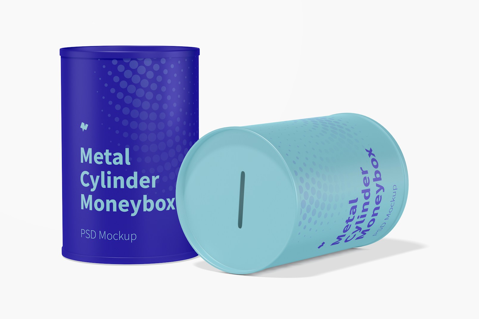 Metal Cylinder Moneybox Mockup, Dropped
