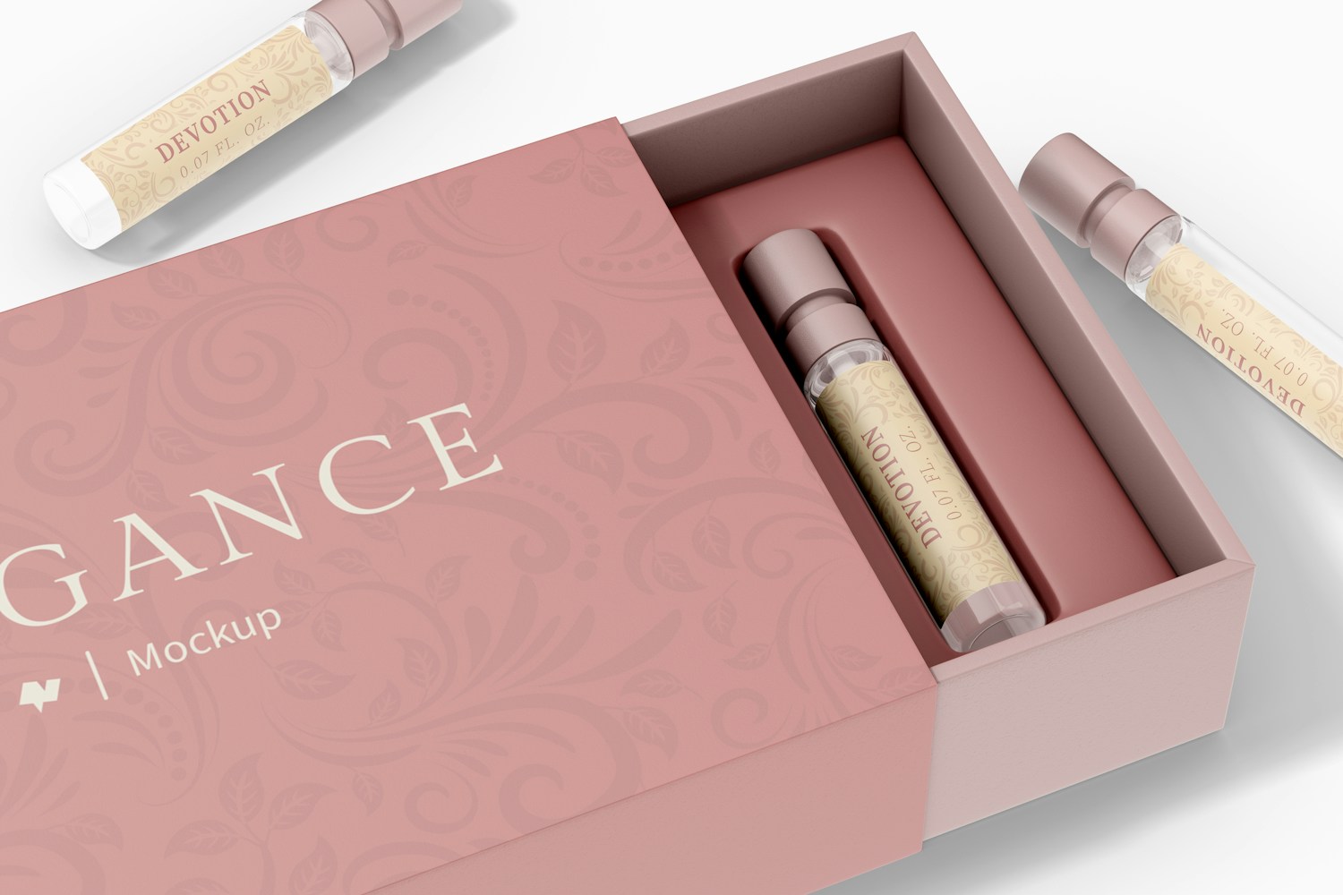 Fragrance Sample Box Mockup, Close Up