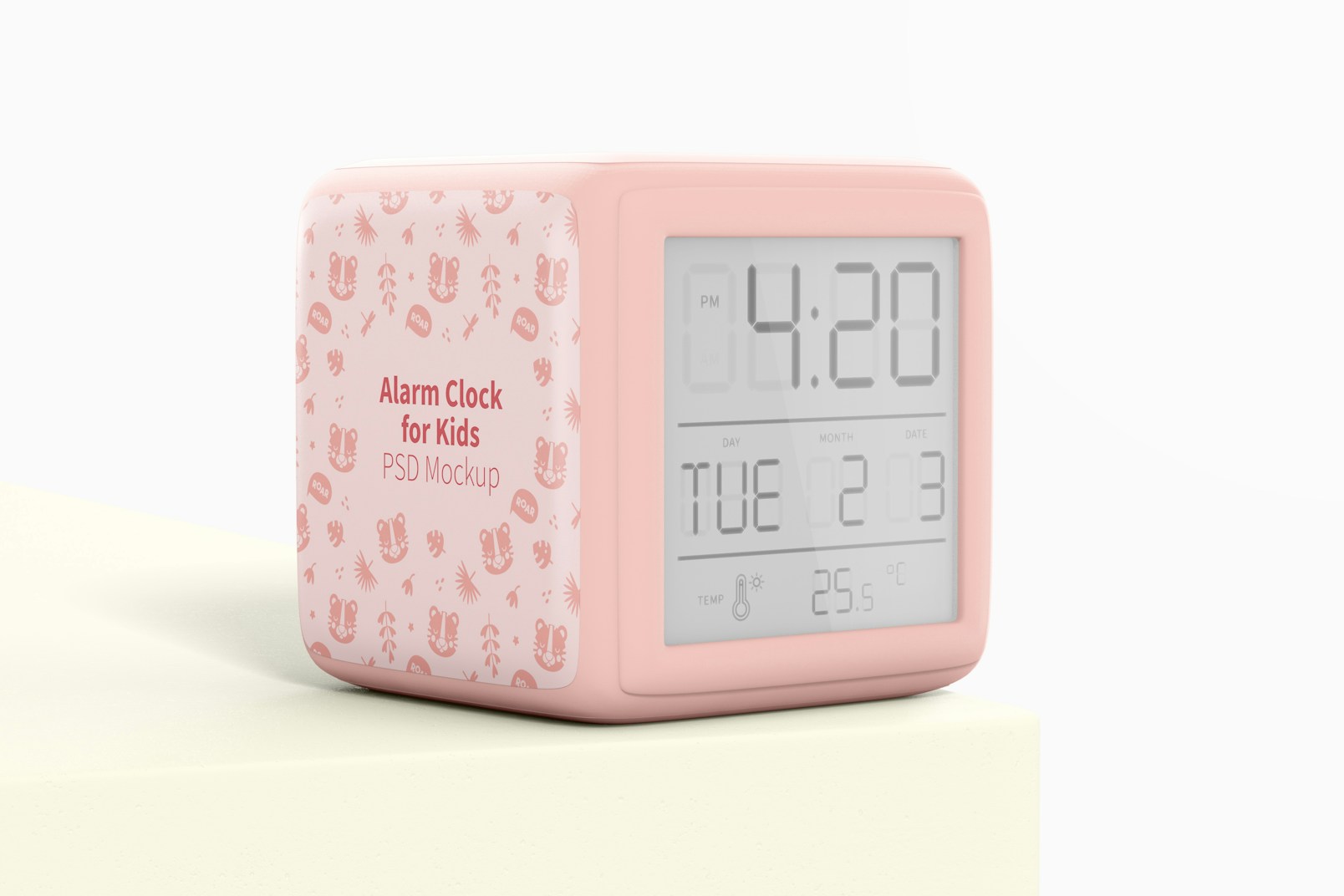 Alarm Clock for Kids Mockup, Perspective