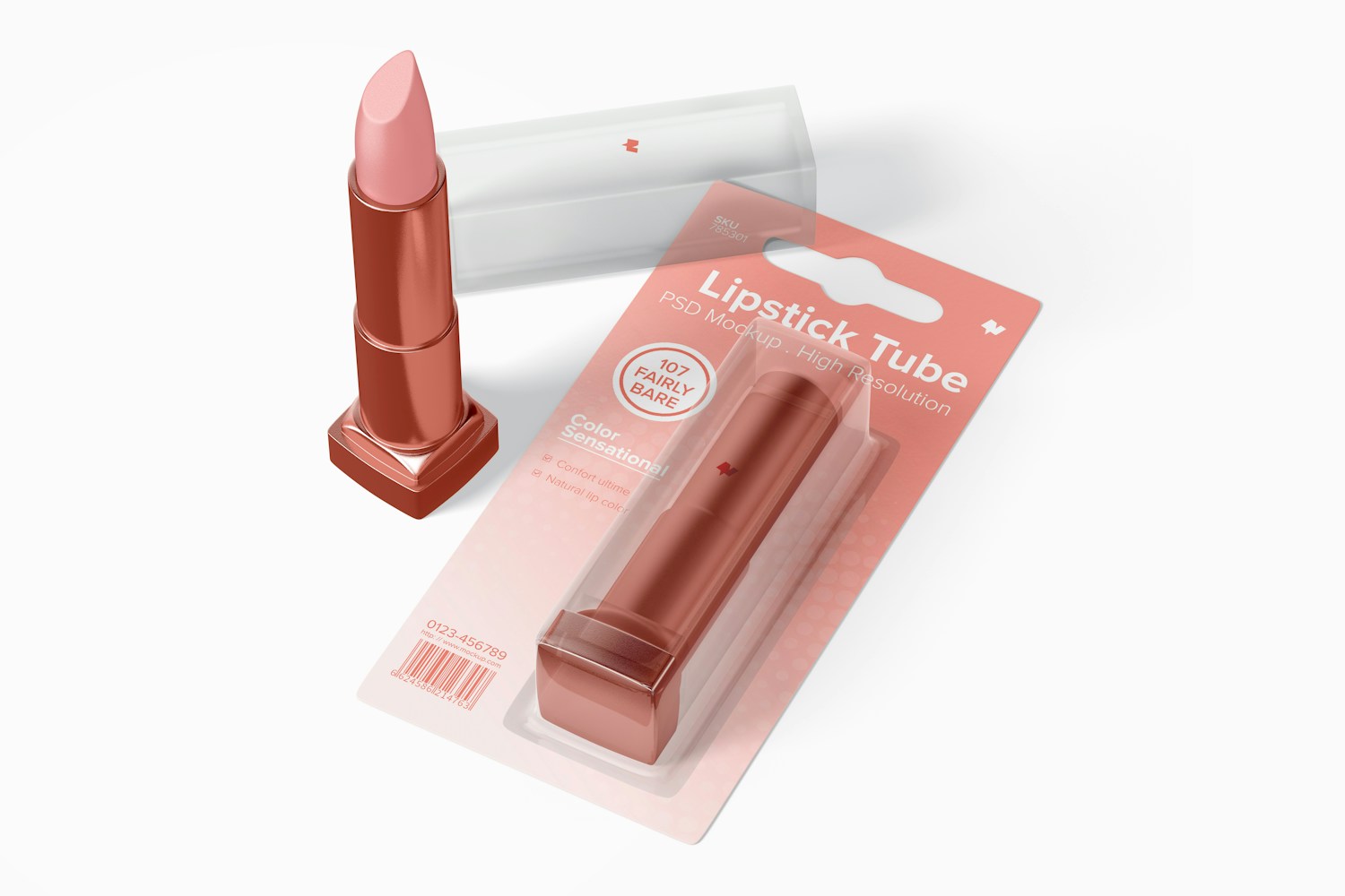 Lipstick Tube on Blister Mockup, Perspective Lipstick Tube on Blister Mockup, Perspective