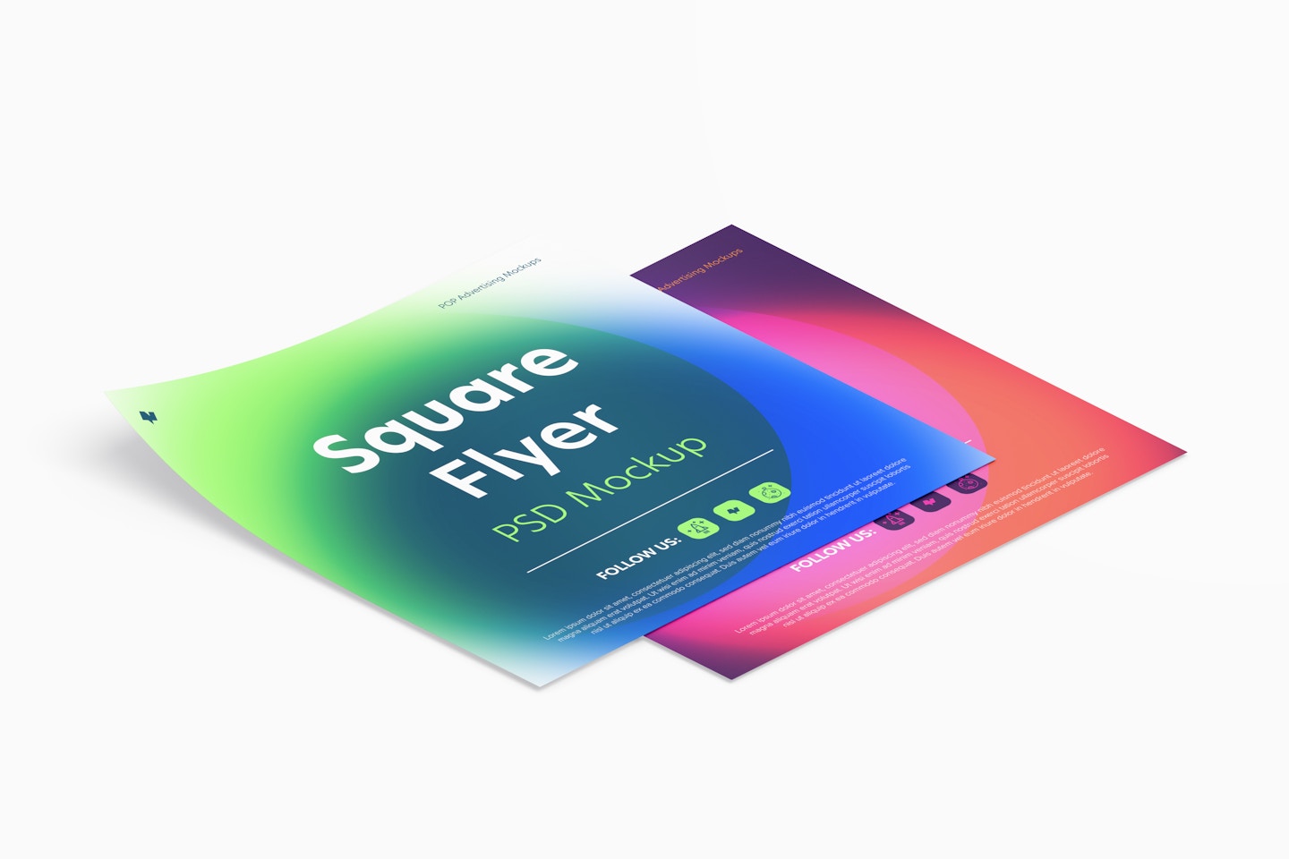Square Flyers Mockup, Isometric Right View