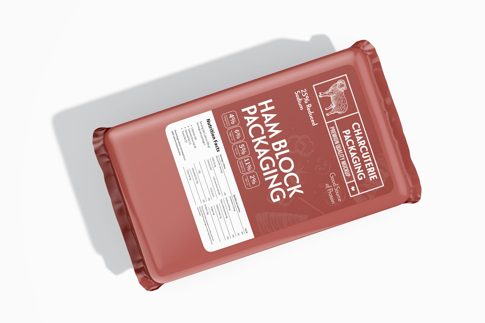 Rectangular Ham Block Packaging Mockup, Top View