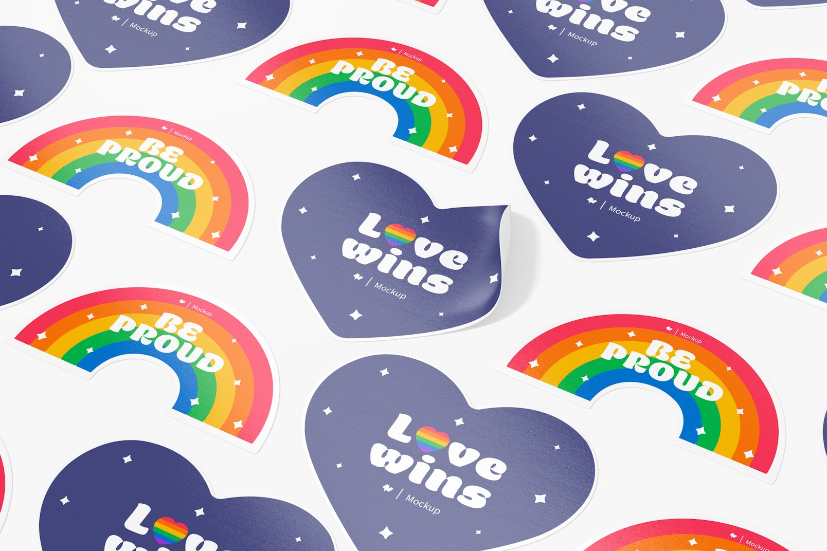 Pride Stickers Set Mockup, Mosaic