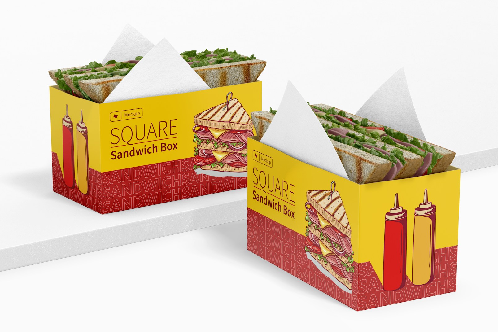Square Sandwich Boxes Mockup, Perspective View
