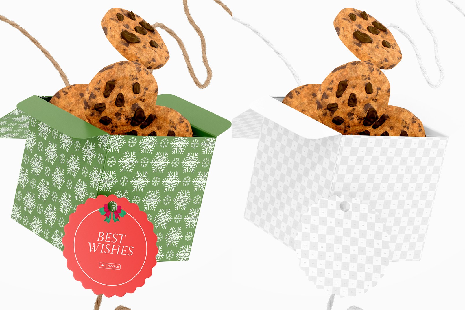 Gift Box with Label Mockup, Floating