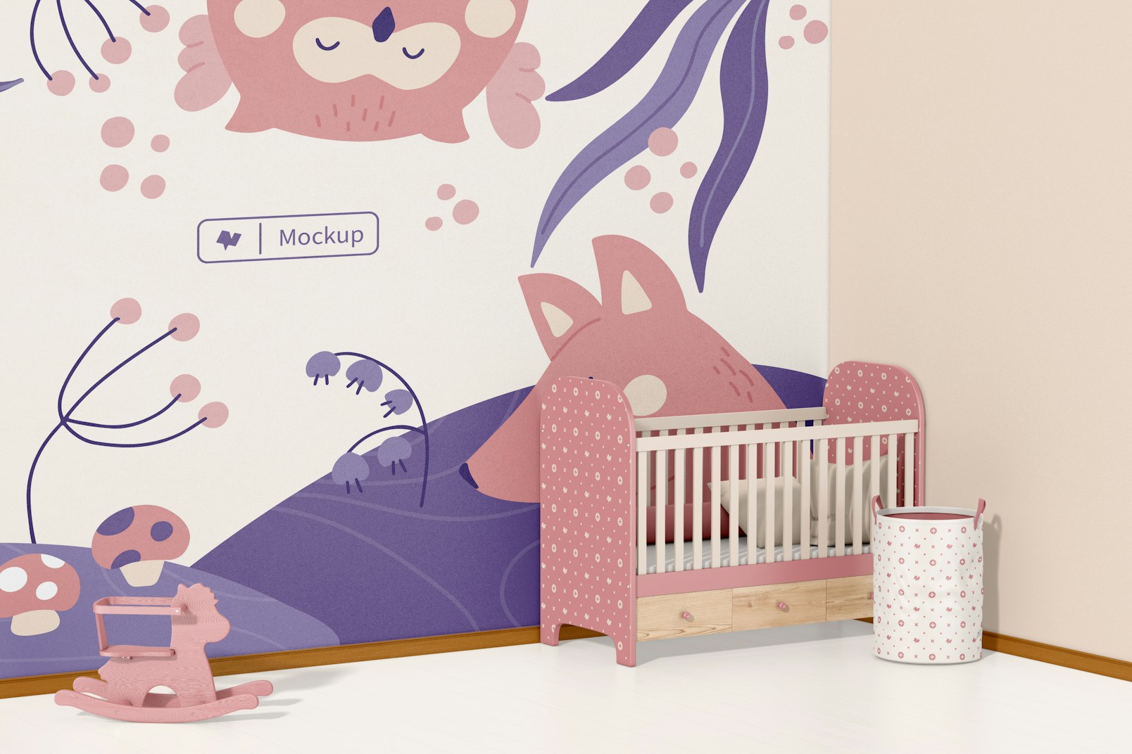 Baby Room Wall with Crib Mockup