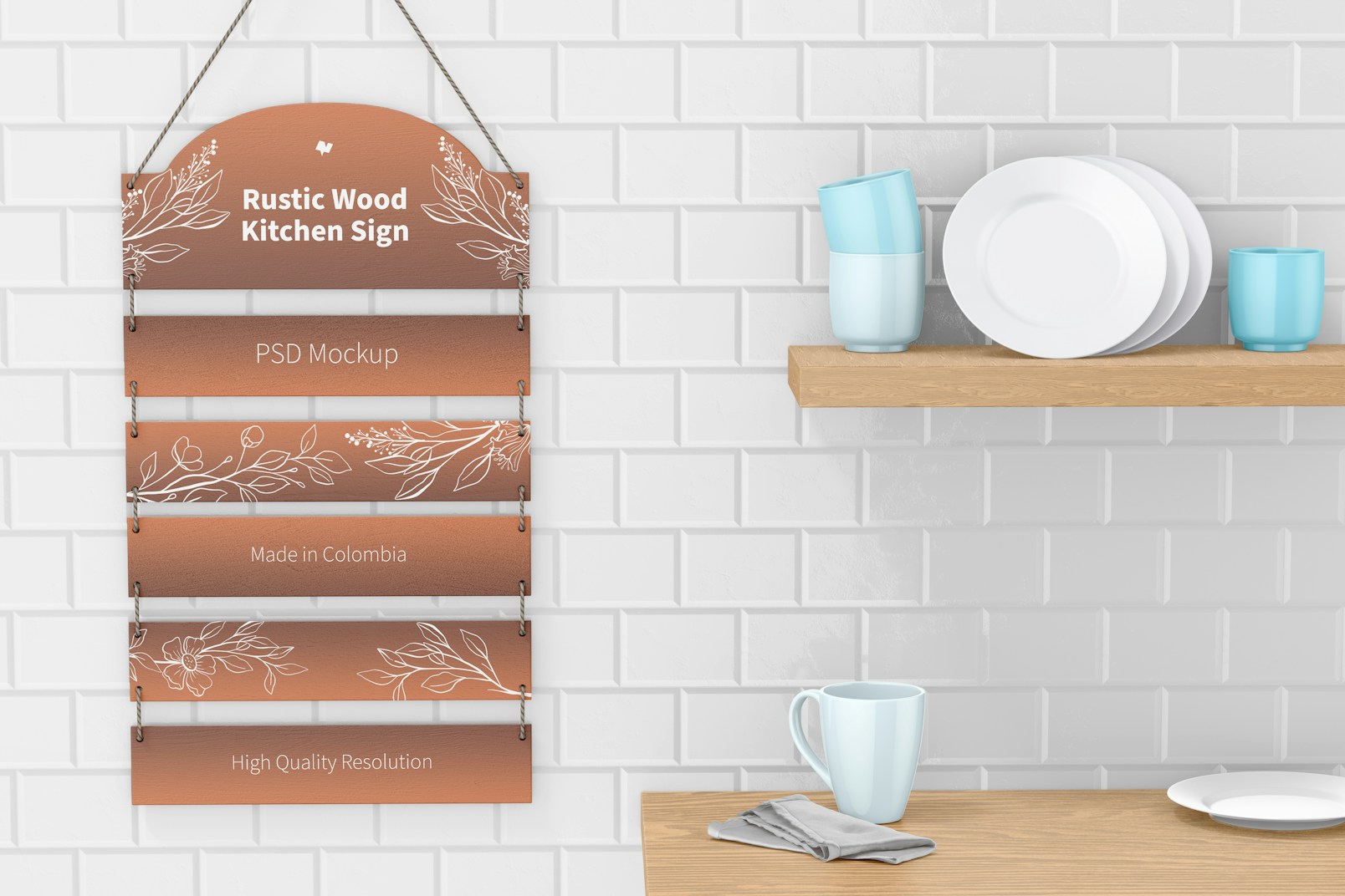 Rustic Wood Kitchen Sign  Mockup