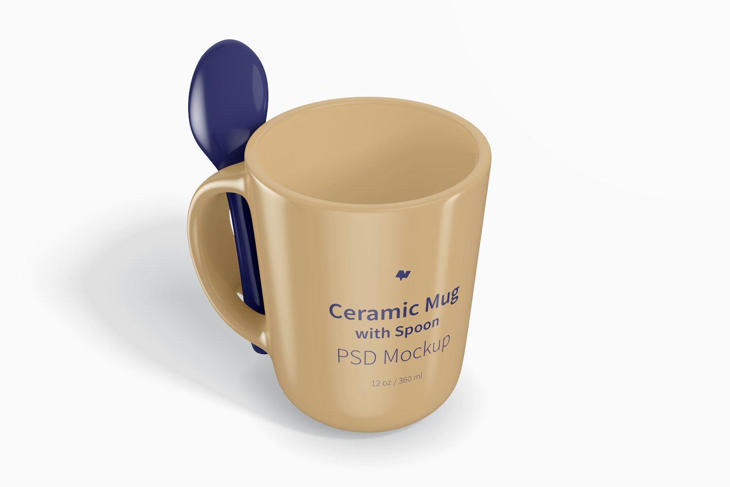 12 oz Ceramic Mug with Spoon Mockup, Isometric Right View