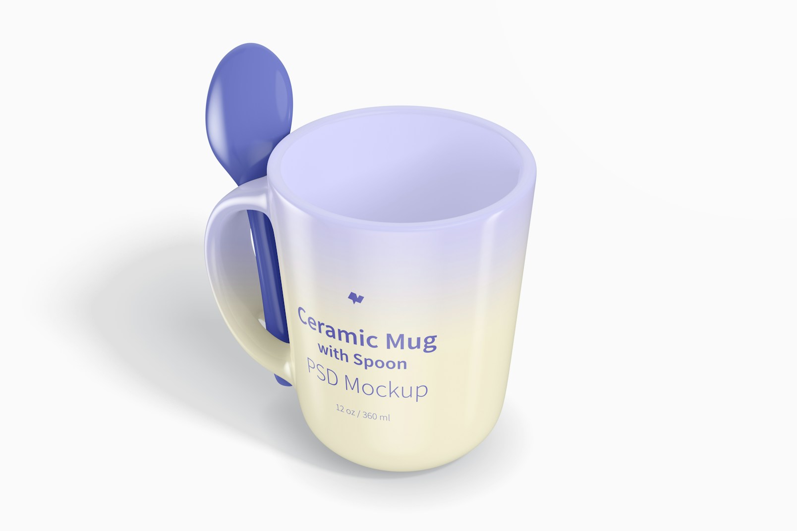 12 oz Ceramic Mug with Spoon Mockup, Isometric Right View