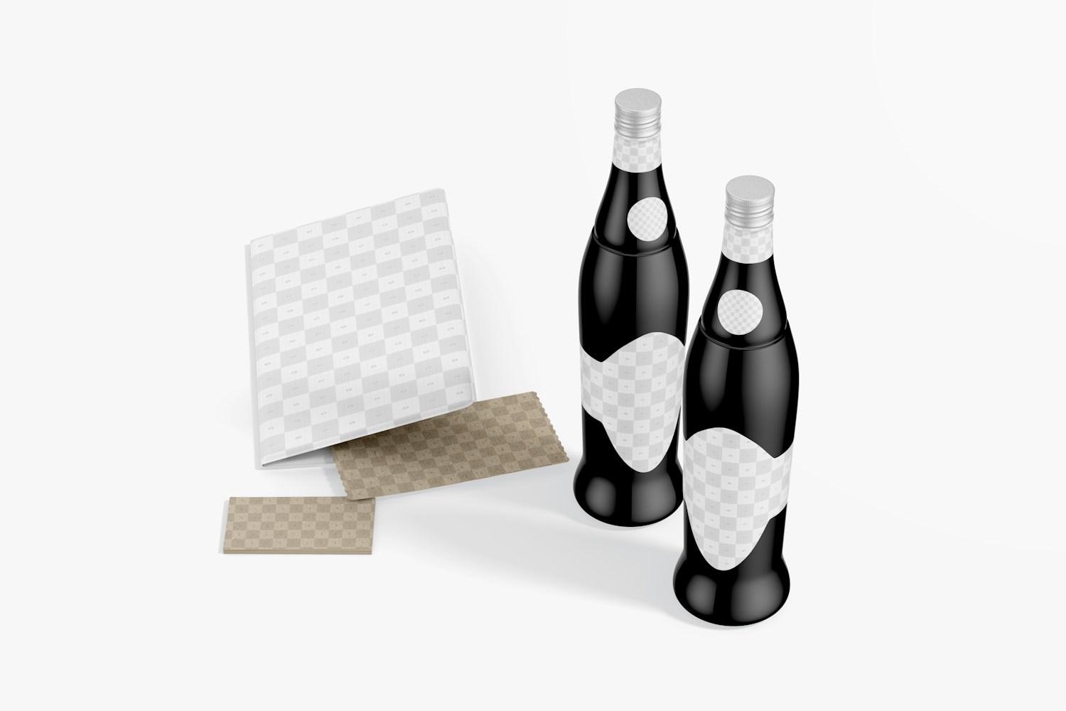 Wine Bottle with Stationery Mockup, High Angle View