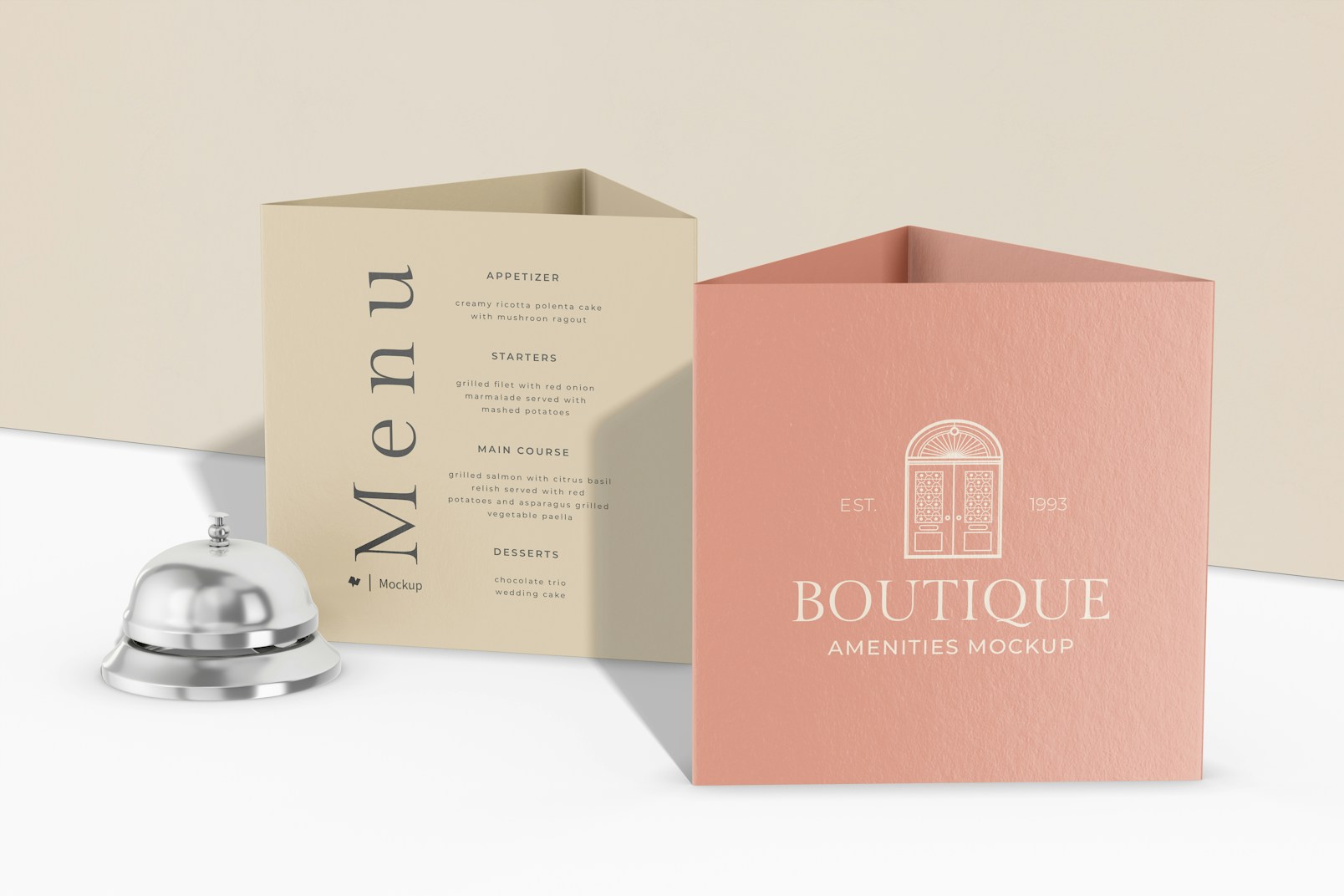 Hotel Table Tent Mockup, with Bell
