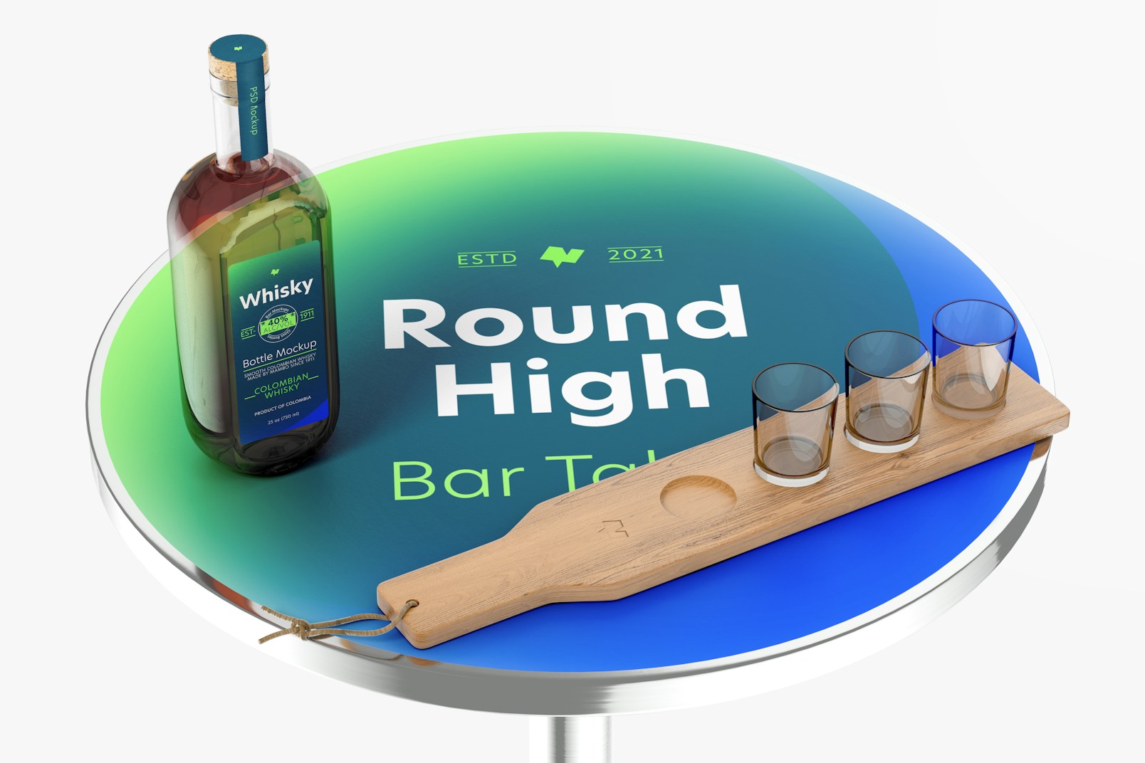 Round High Bar Table Mockup, Top View