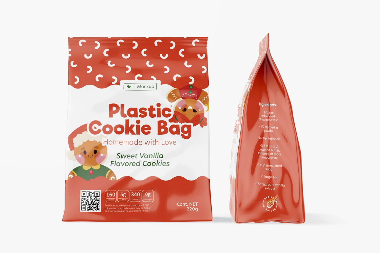 Plastic Cookie Bag Mockup, Side and Front View