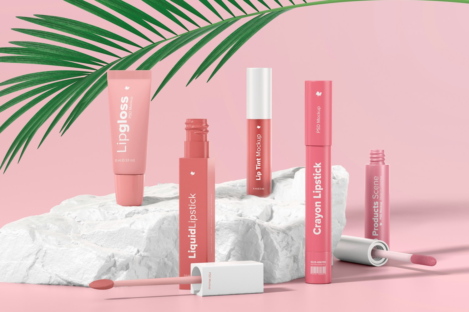 Lip Products Scene Mockup, Front View Lip Products Scene Mockup, Front View