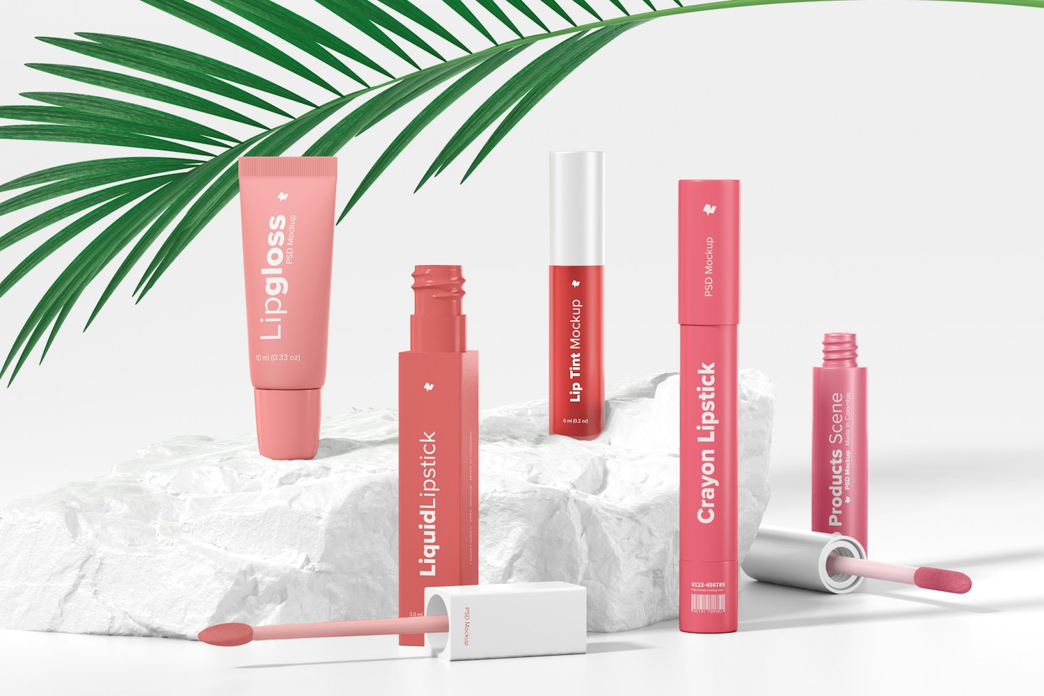 Lip Products Scene Mockup, Front View Lip Products Scene Mockup, Front View