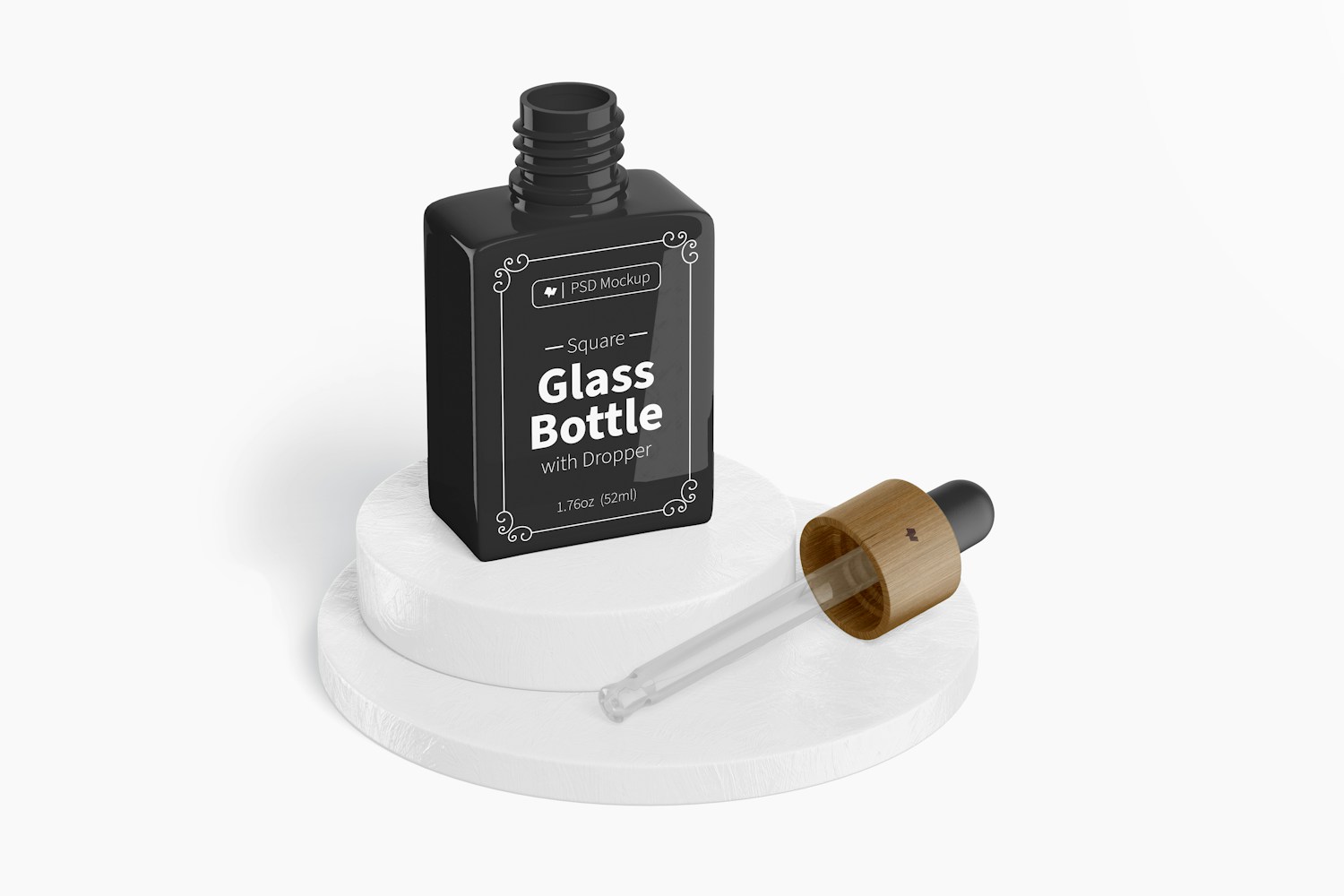 1.76 Oz Square Glass Bottle with Dropper Mockup, Perspective