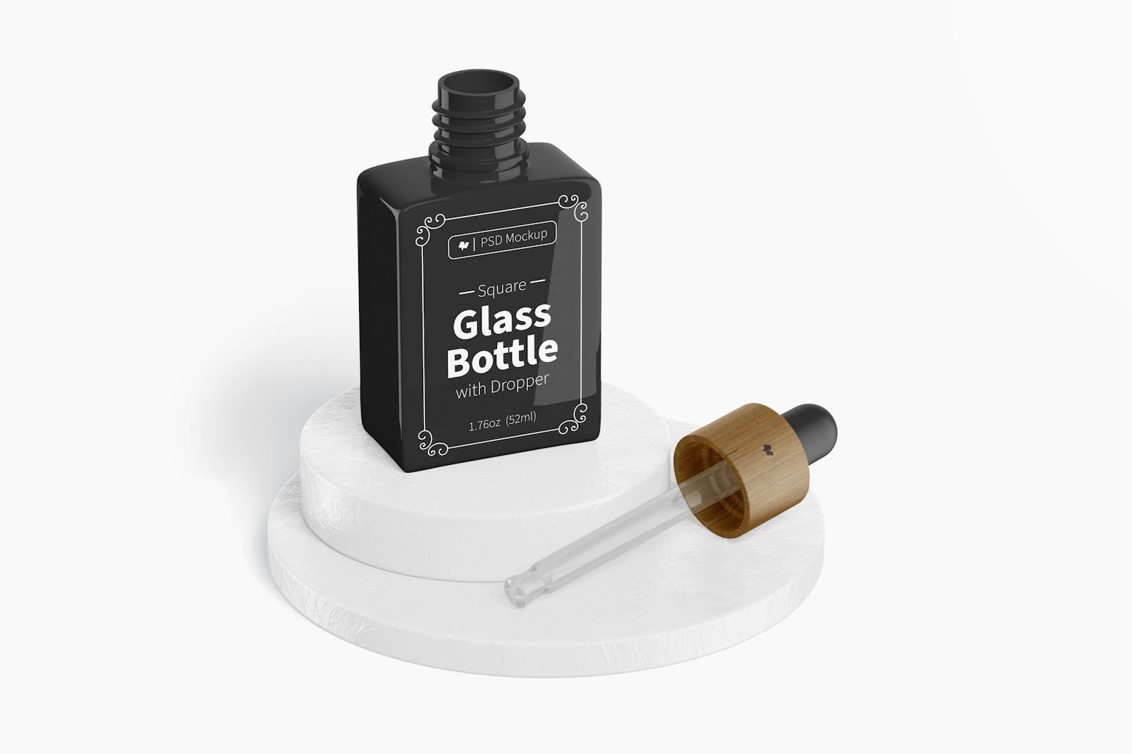 Maqueta de Botella de Vidrio Cuadrada con Gotero de 1.76 Oz, Perspectiva