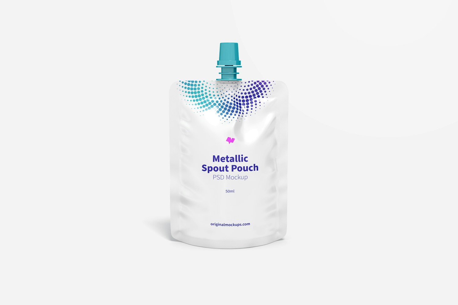 Maqueta de Bolsa Metálica de 50 ml con Boquilla, Vista Frontal