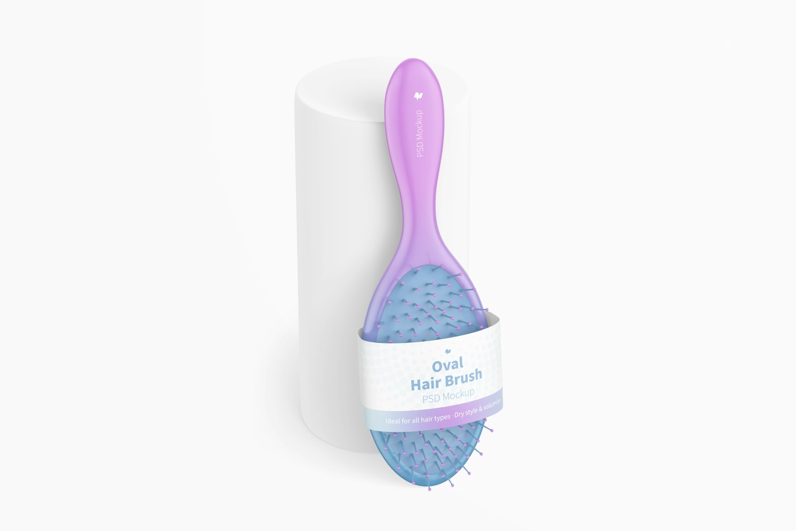 Oval Hair Brush with Label Mockup, Leaned