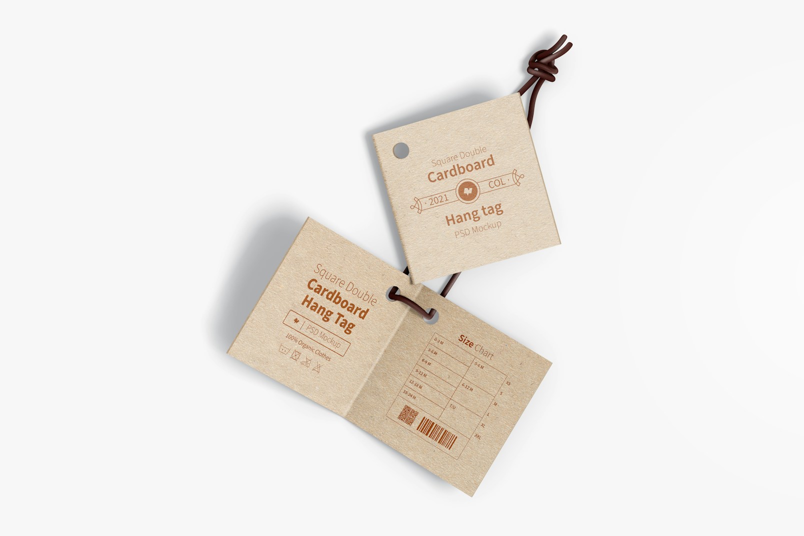 Square Double Cardboard Hang Tags Mockup, Top View