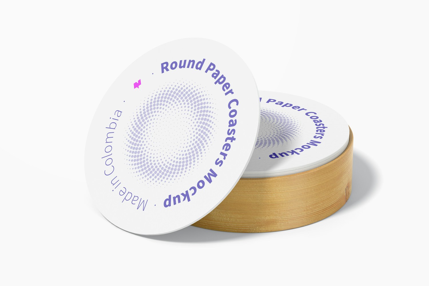 Round Paper Coasters Mockup, Perspective