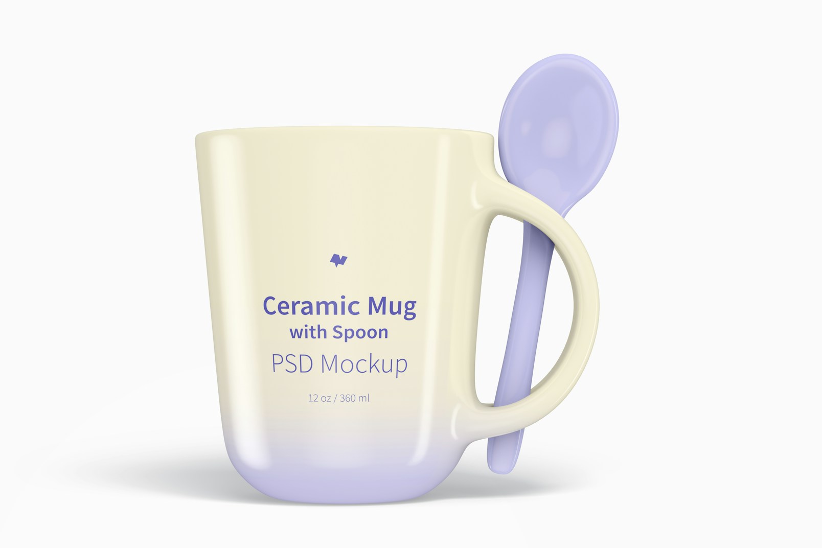 12 oz Ceramic Mug with Spoon Mockup, Front View
