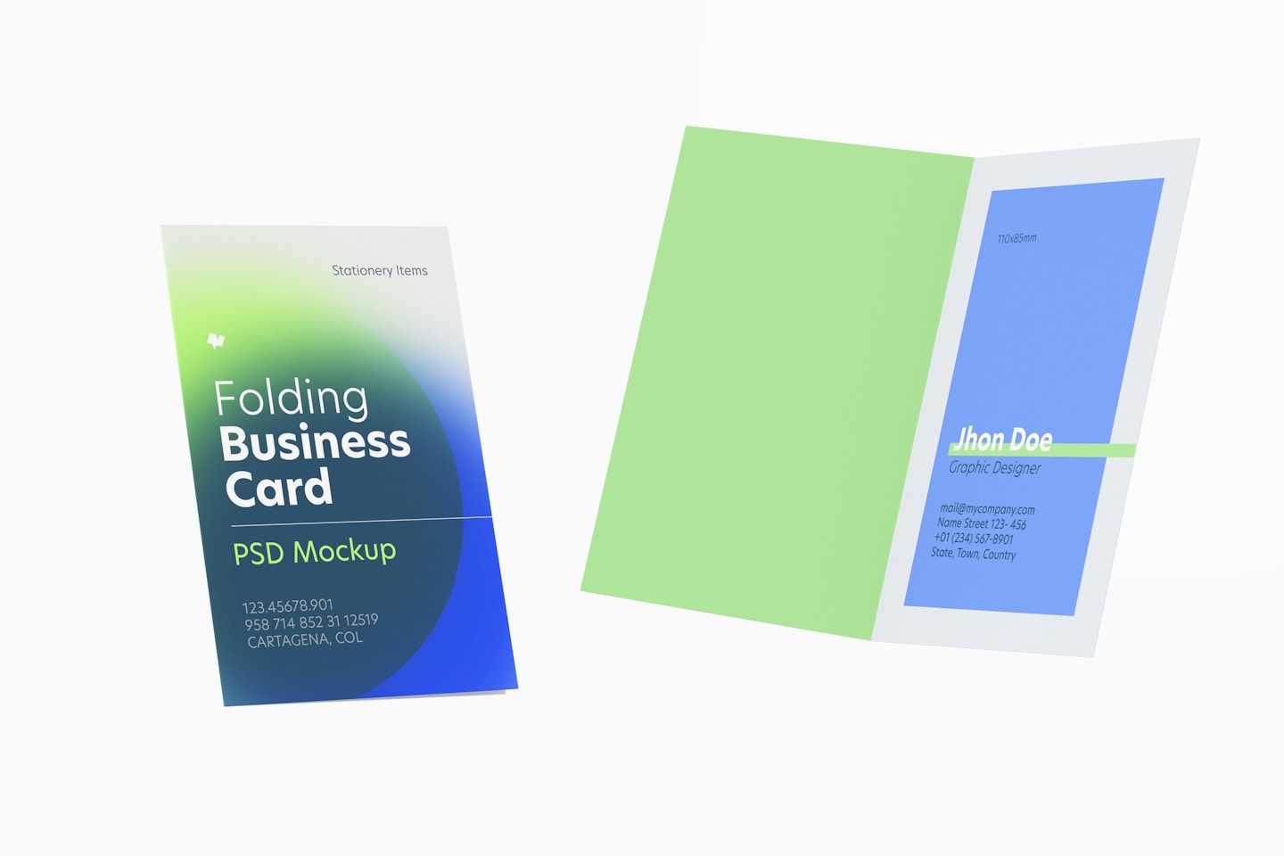 Folding Business Cards Mockup, Floating