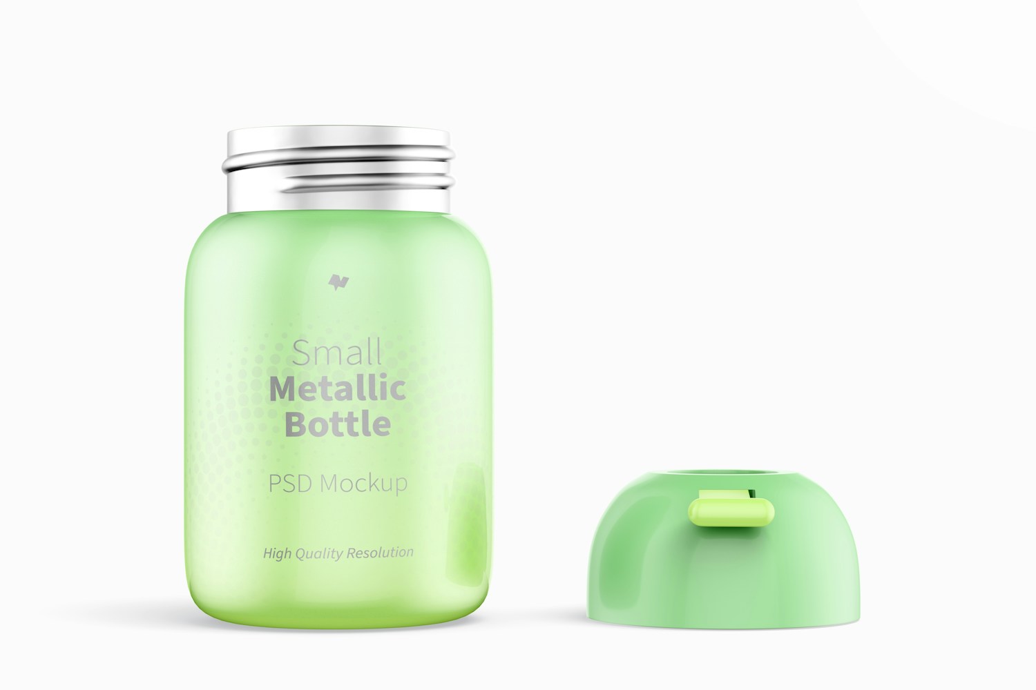 Small Metallic Bottle Mockup, Front View