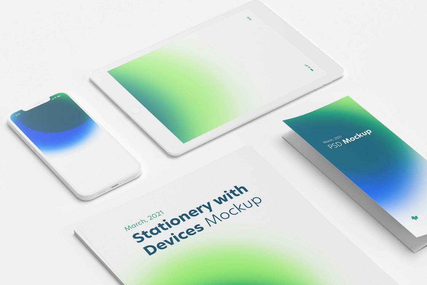 Stationery with Devices Mockup, Close Up