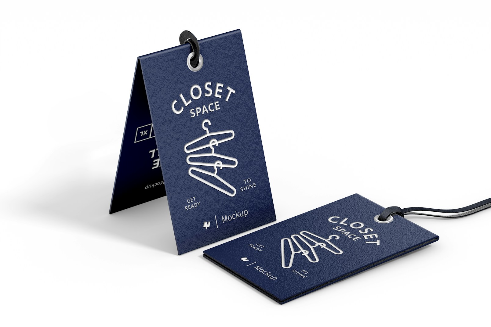 Folding Clothing Tag Mockup, Standing and Dropped
