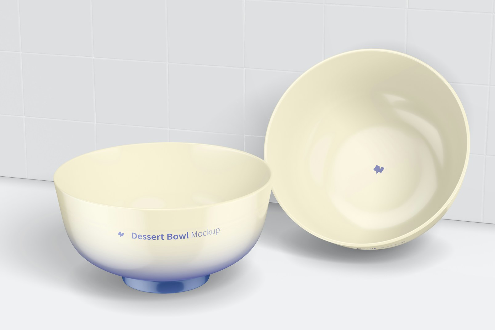 Porcelain Dessert Bowls Mockup, Leaned