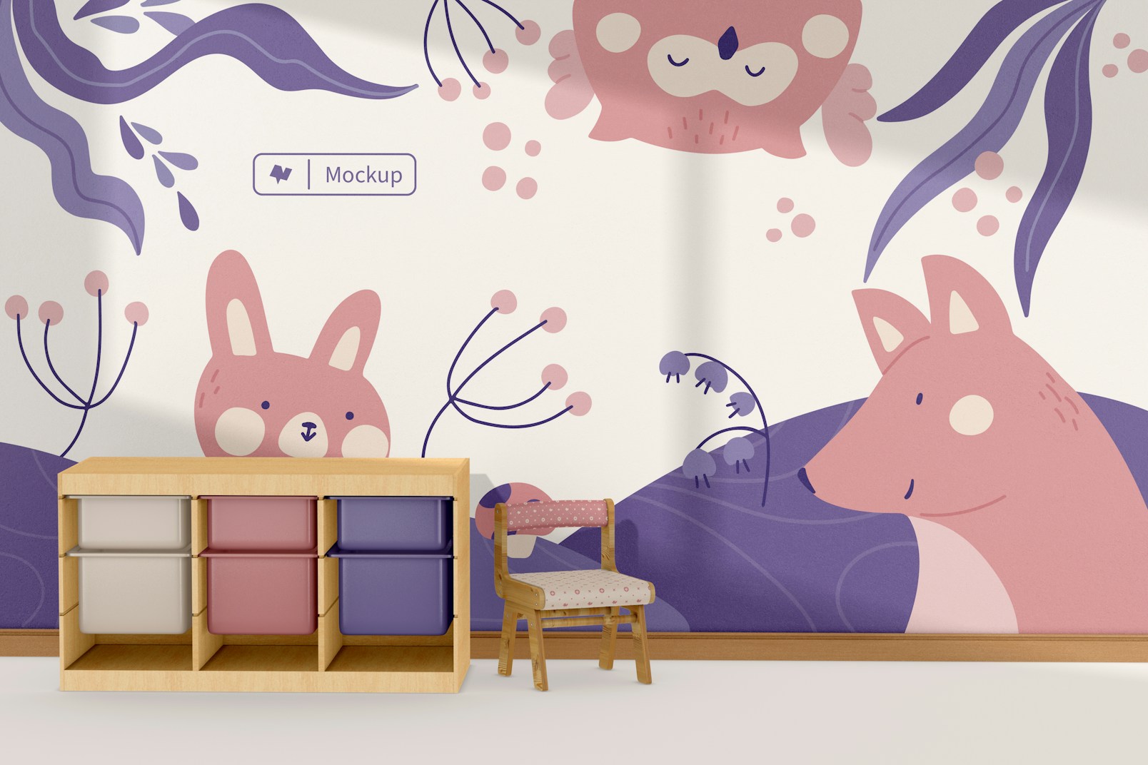 Baby Room Wall with Furniture Mockup