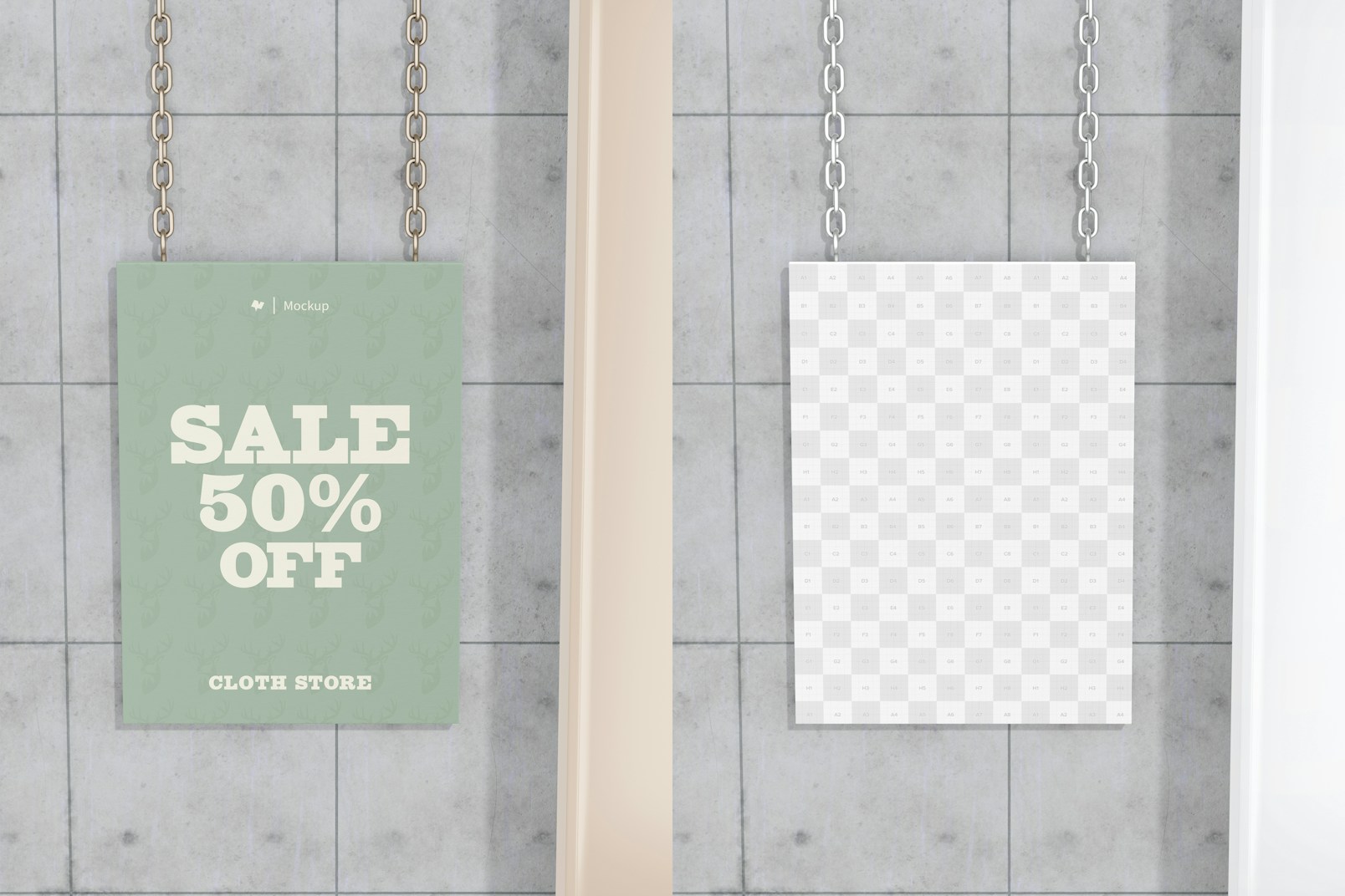 Hanging Store Poster Mockup, Front View