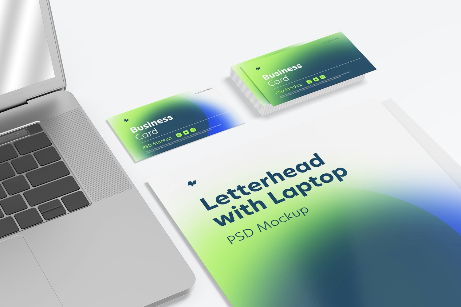 Letterhead with Laptop Mockup, Perspective