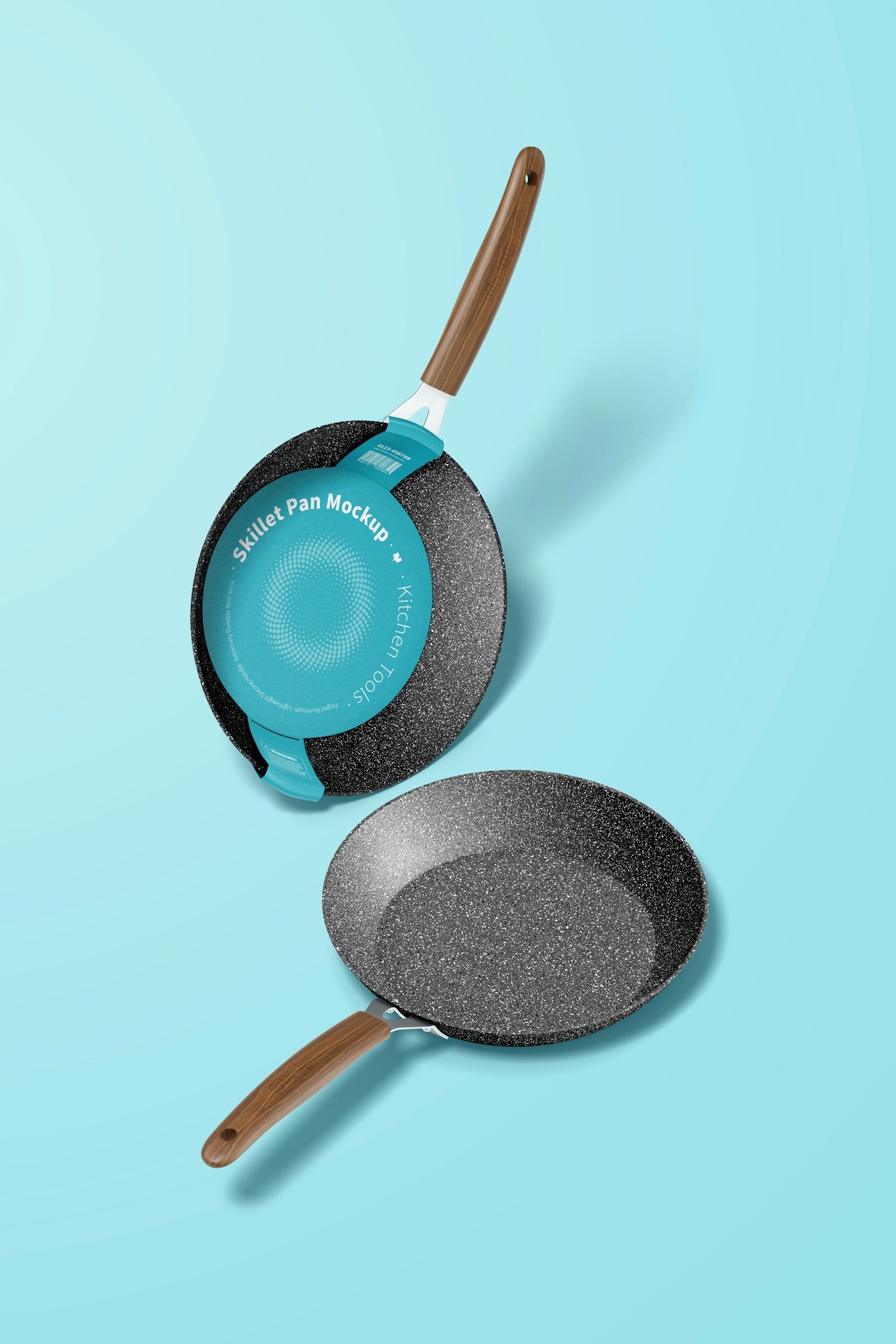 Skillet Pans Mockup, Leaned and Dropped Skillet Pans Mockup, Leaned and Dropped
