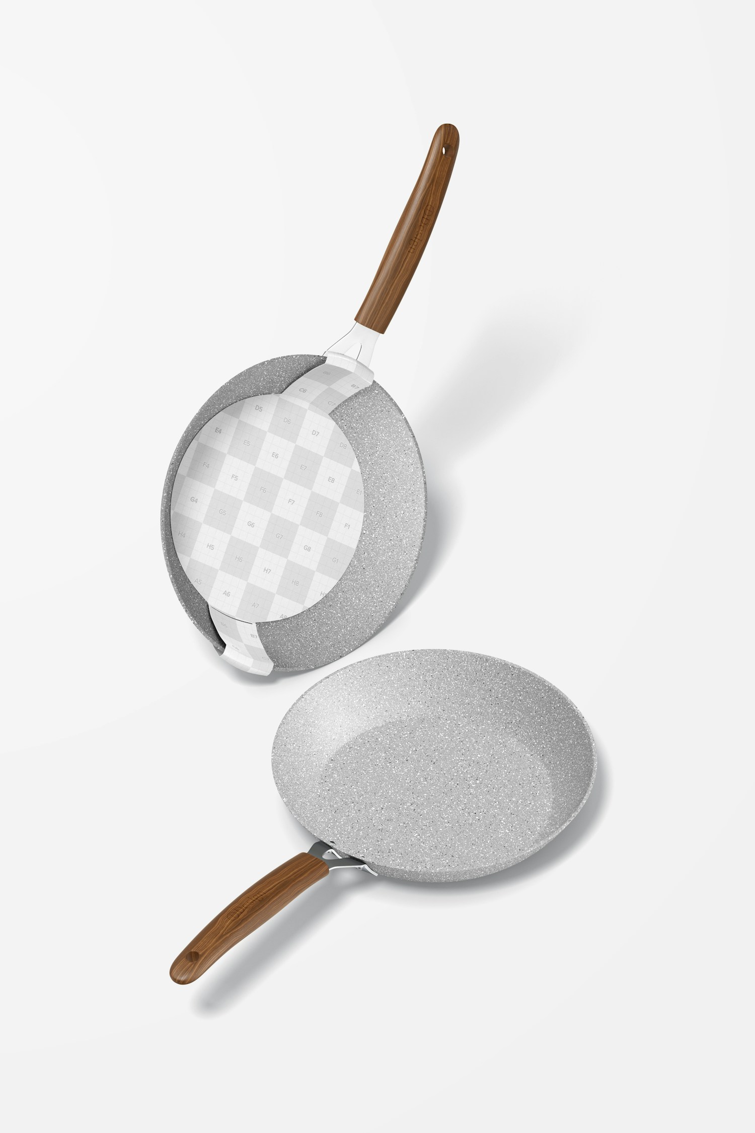 Skillet Pans Mockup, Leaned and Dropped Skillet Pans Mockup, Leaned and Dropped