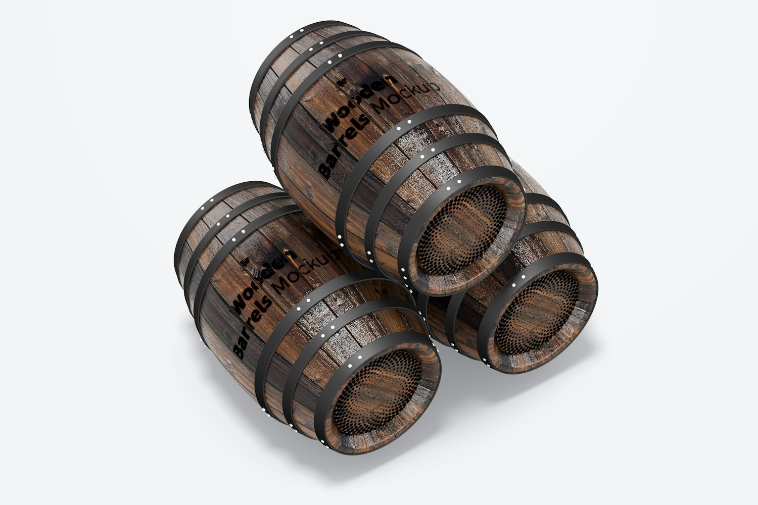 Wooden Barrels Set Mockup