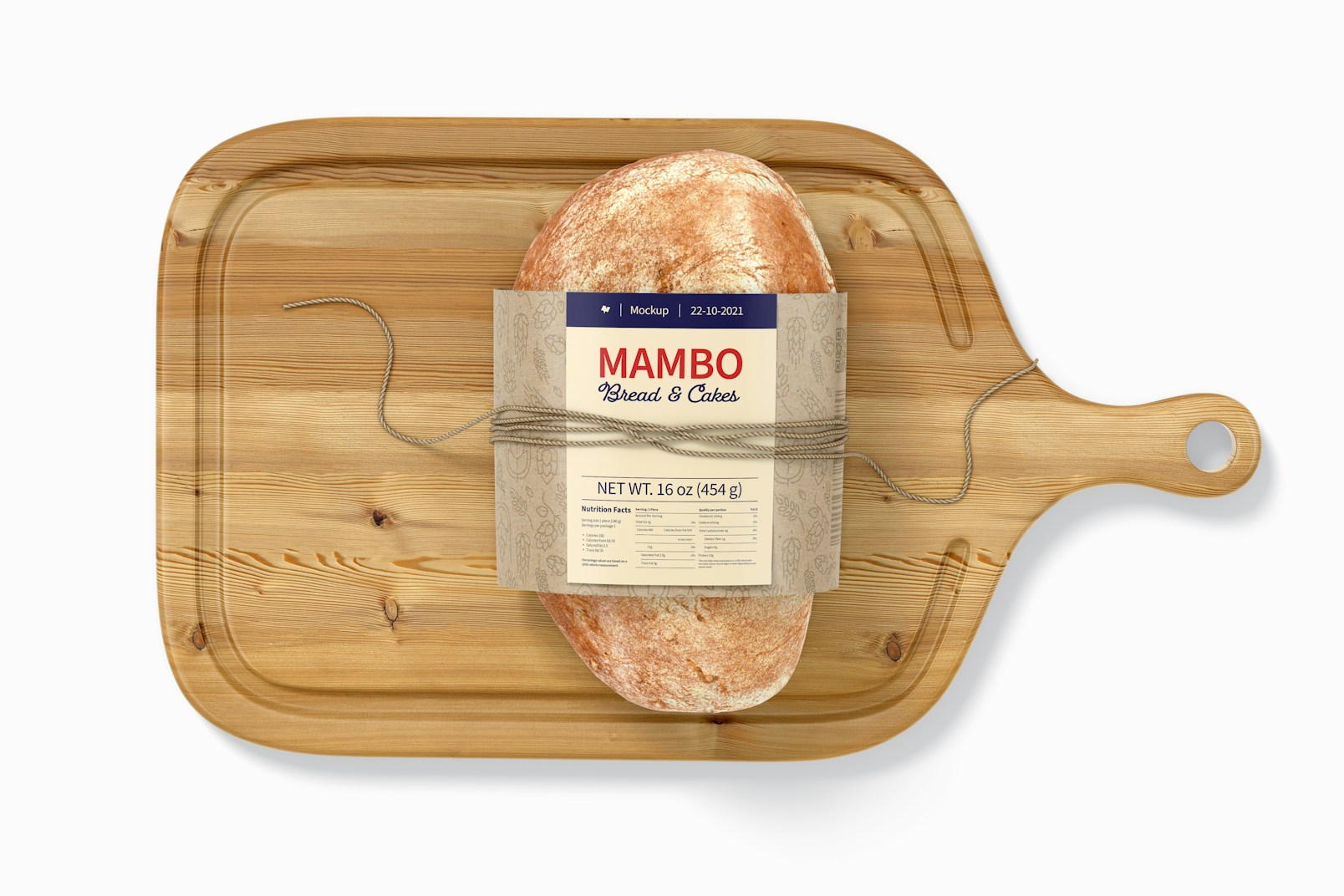 Bread with Label Mockup, on Wooden Table